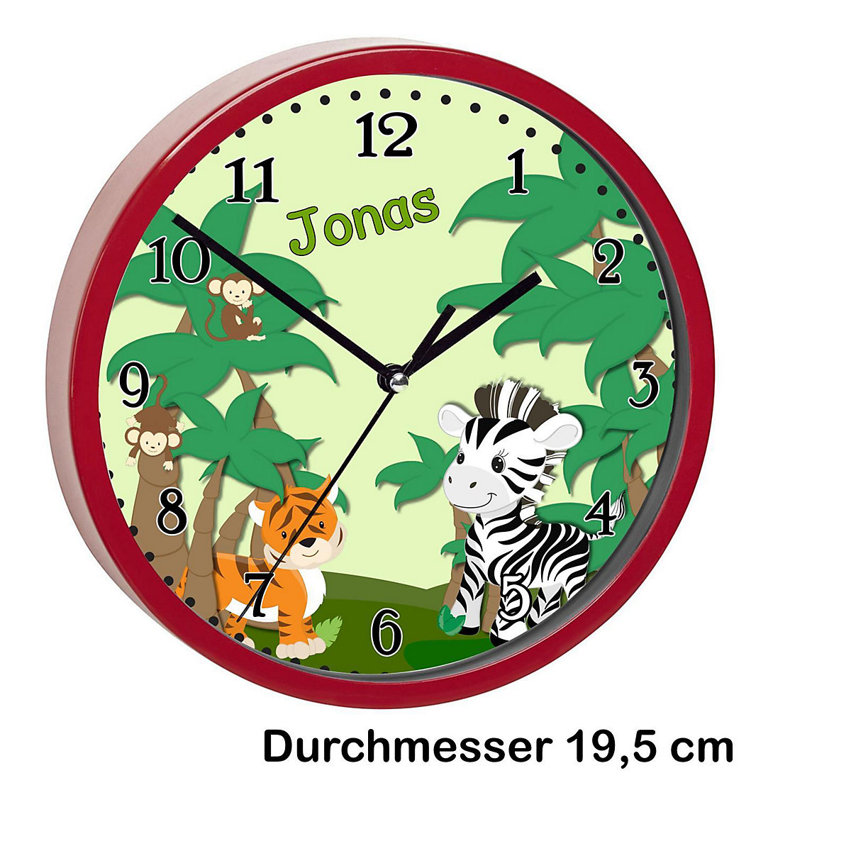 Kinder Wanduhr personalisiert mit Name Safari-Zebra