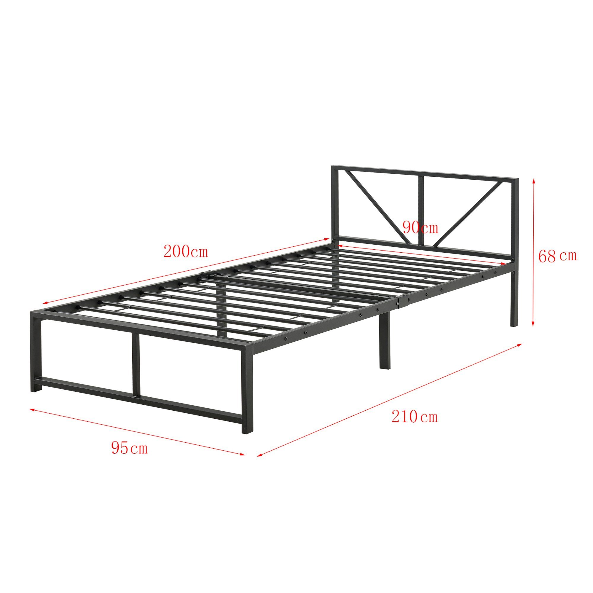 en.casa Metallbett, Meran Bettgestell 90x200 cm Jugendbett schwarz