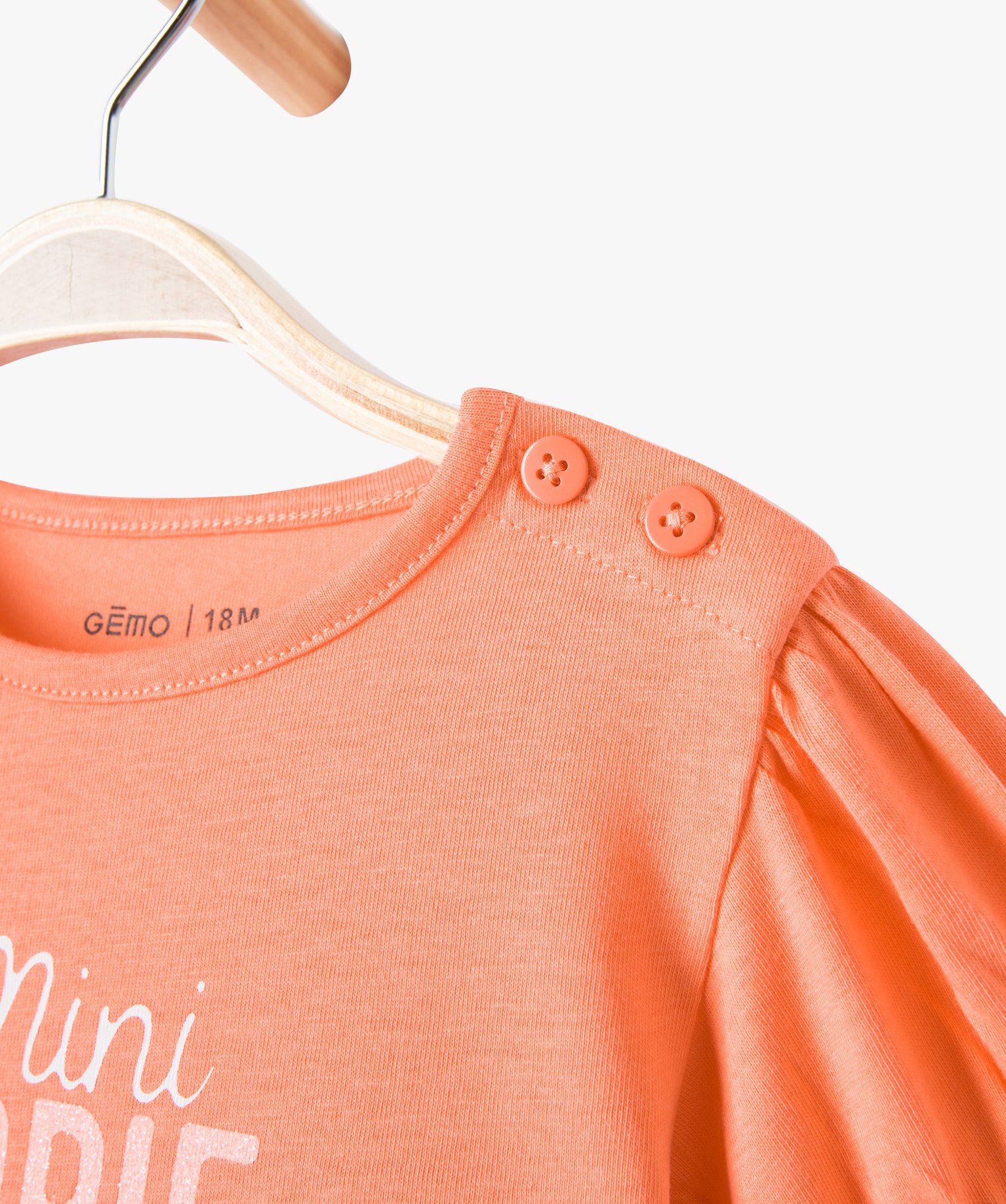 Tee-shirt bébé fille à manches ballon et message pailleté orange | GEMO
