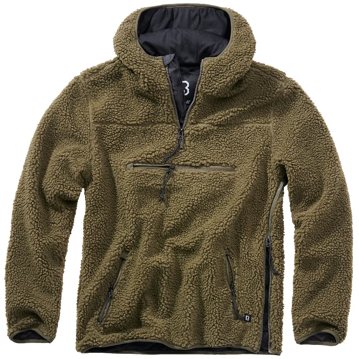 Teddyfleece Pullover mit Kapuze oliv
