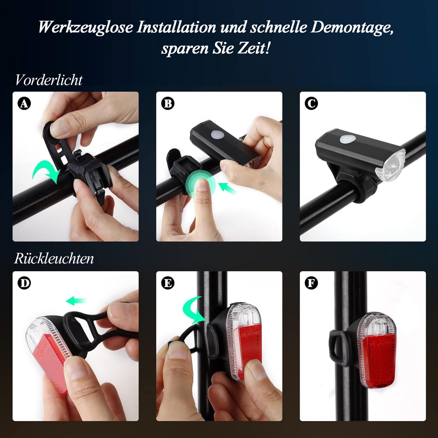 zggzerg Fahrradbeleuchtung LED Akku Fahrradlampe mit Front Rücklicht Wasserdicht Wiederaufladbare