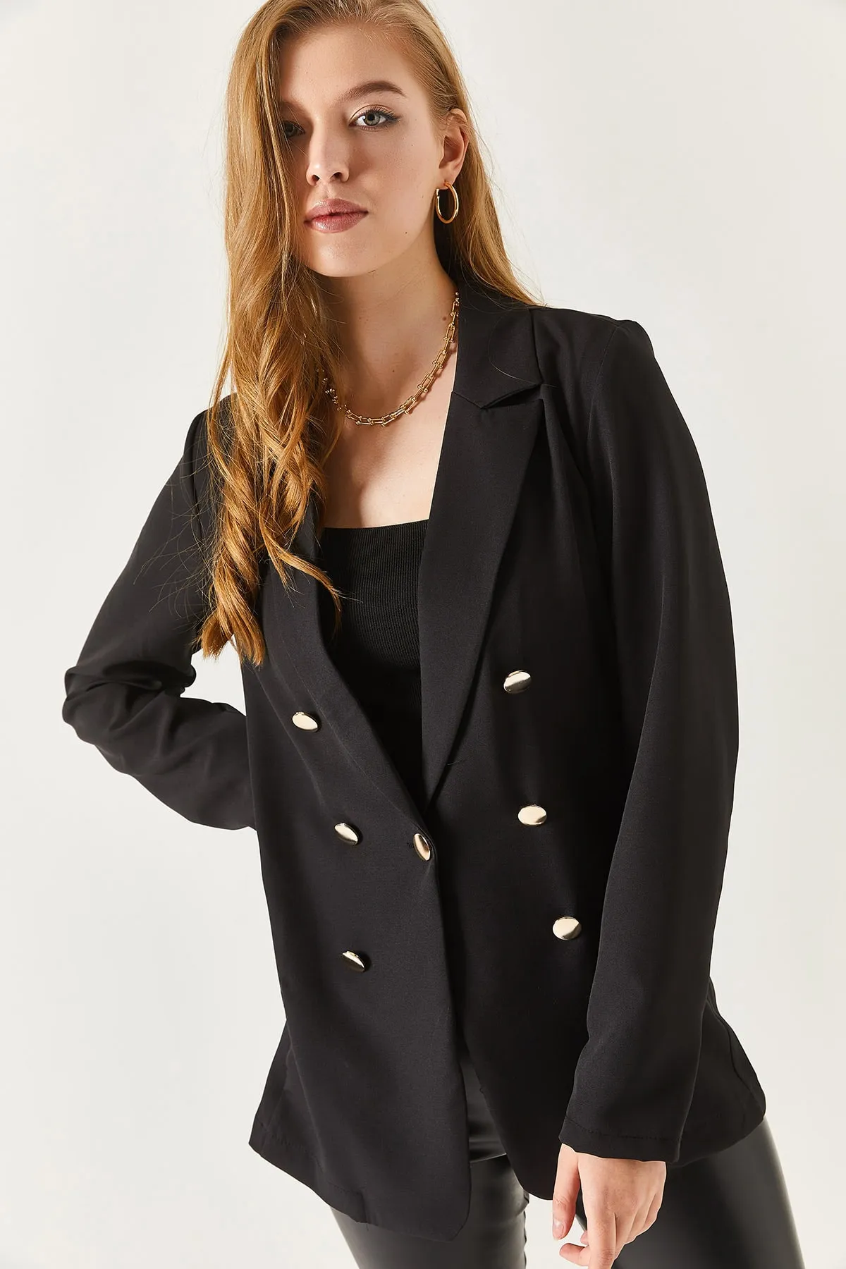 armonika  Schwarze Damenjacke mit Knöpfen ARM-20K001151
