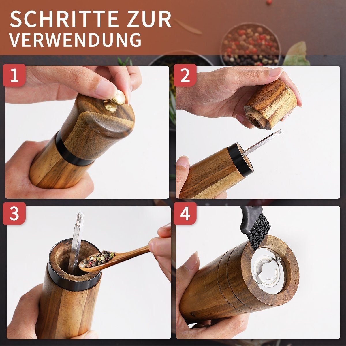 DOPWii Pfeffermühle Salz und Pfeffermühle,22cm Manuelle Gewürzmühle 2er Set