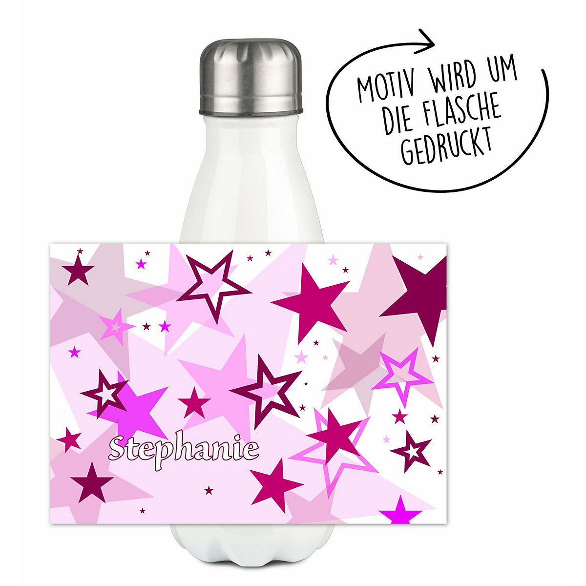 Edelstahl Kinder Thermoflasche / Trinkflasche bunt Sternenhimmel Farbe rosa Spülmaschinenfest, Auslaufsicher, Bruchfest, Doppelwandig, Für Heißgetränke geeignet, Mit Deckel, Isoliert