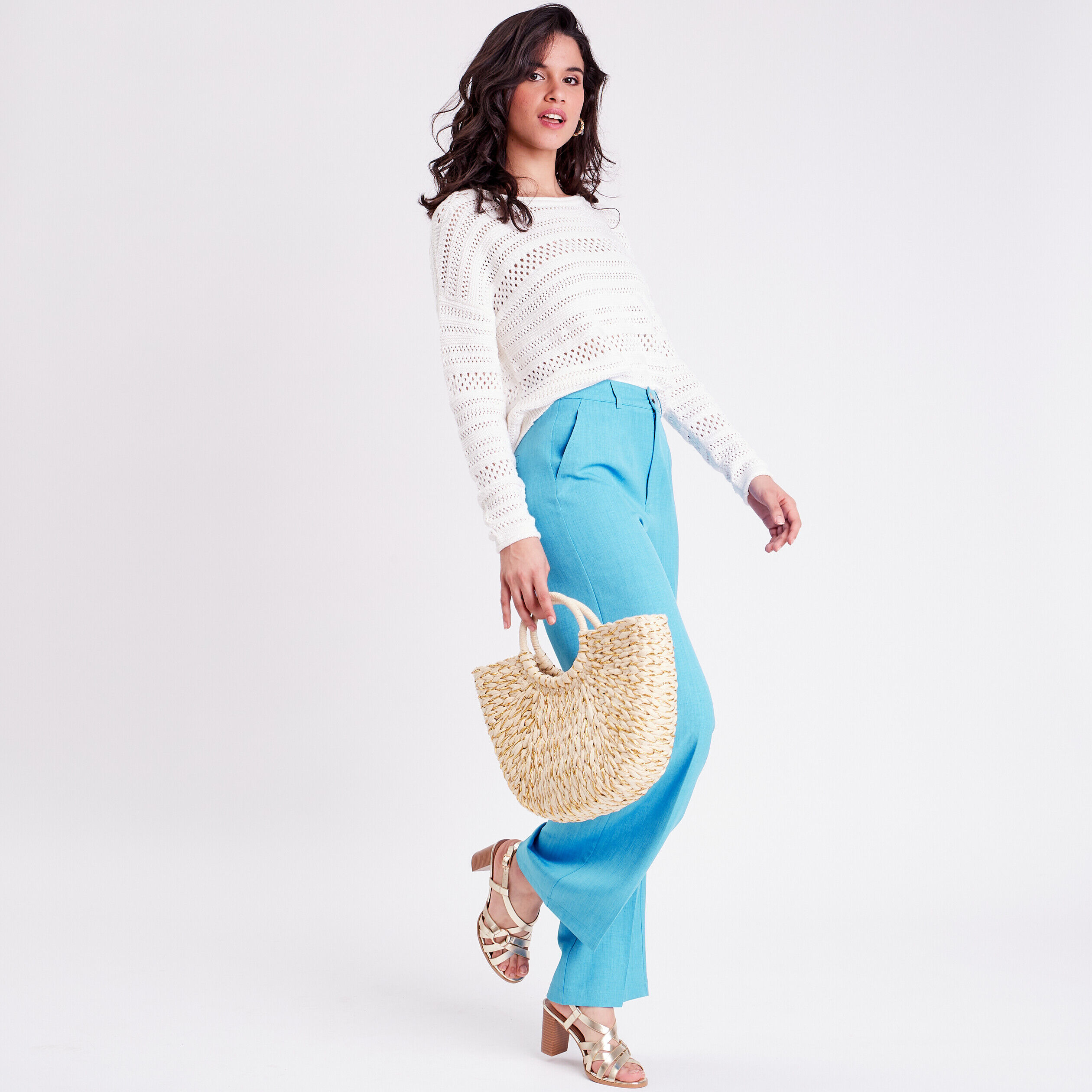 Pull ajouré manches longues ecru femme | Cache Cache