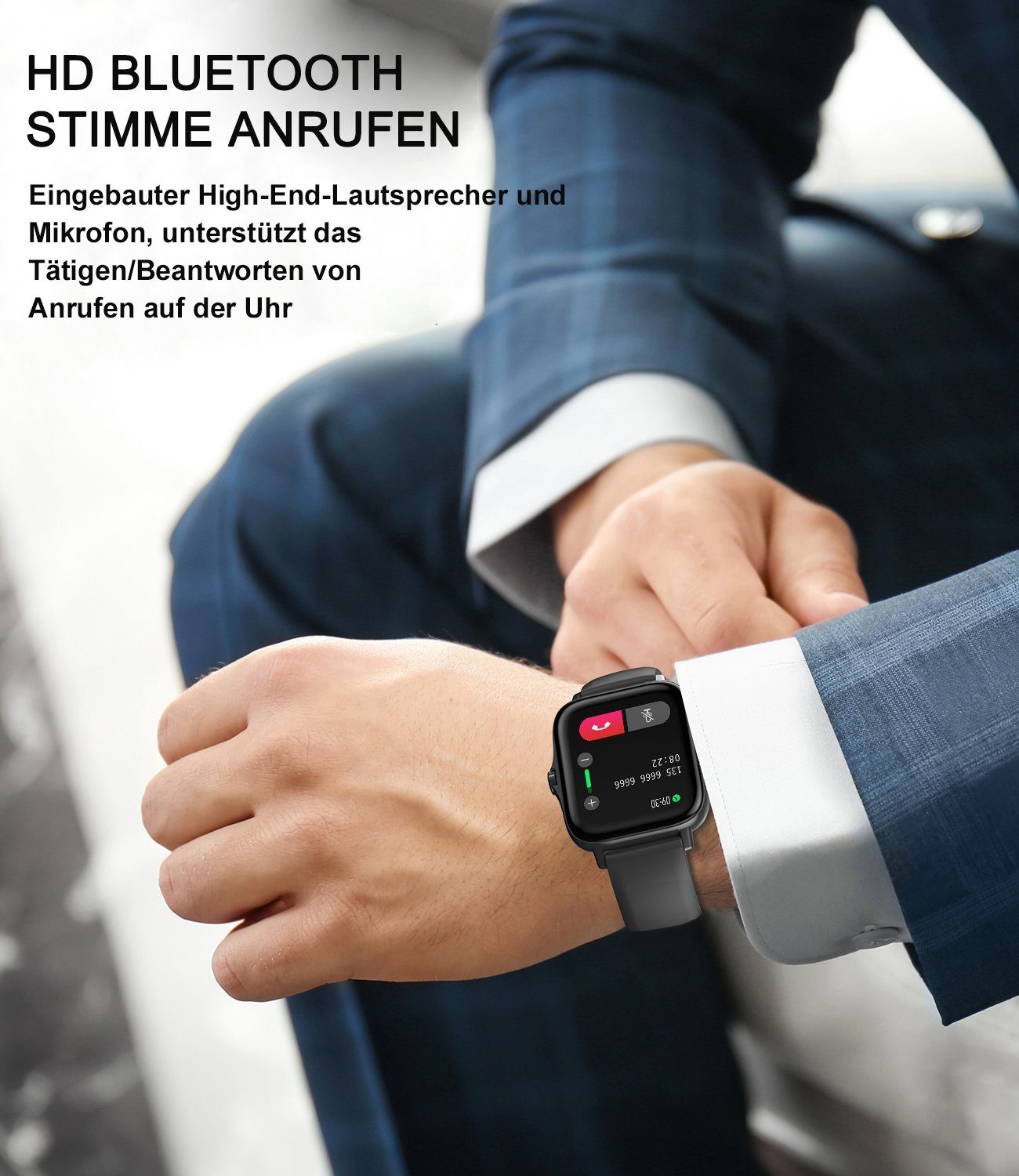 ombar Smartwatch für Damen Herren, 1,7 Zoll Touchscreen mit Bluetooth Anrufe Smartwatch (mit Herzfrequenzmonitor Schlafmonitor Schrittzähler, Sportuhr für iOS Android cm/1,7 Zoll), IP67 Wasserdicht Fitnessuhr