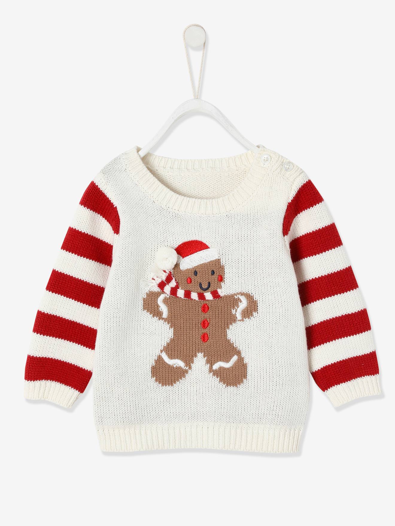 Pull de Noël bébé mixte bonhomme pain d'épices ivoire