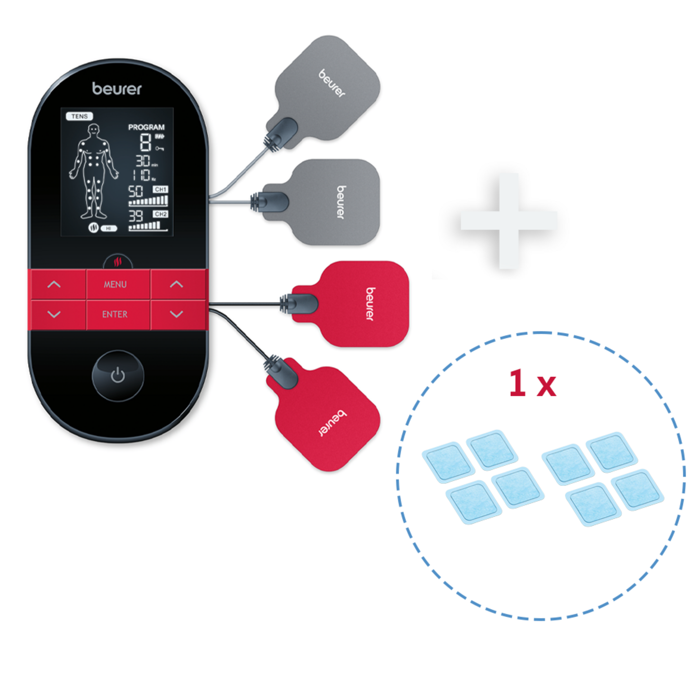 Beurer Digital TENS/EMS EM 59 mit Wärmefunktion & Nachkaufset-Zur Schmerztherapie, Muskelstimulation und Massage