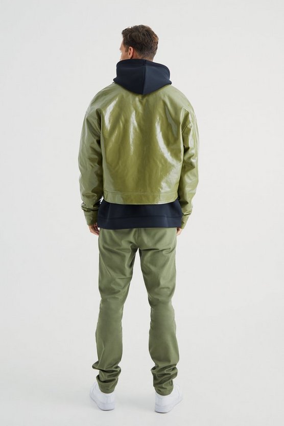 Tall kastige hochglänzende PU Harrington-Jacke
