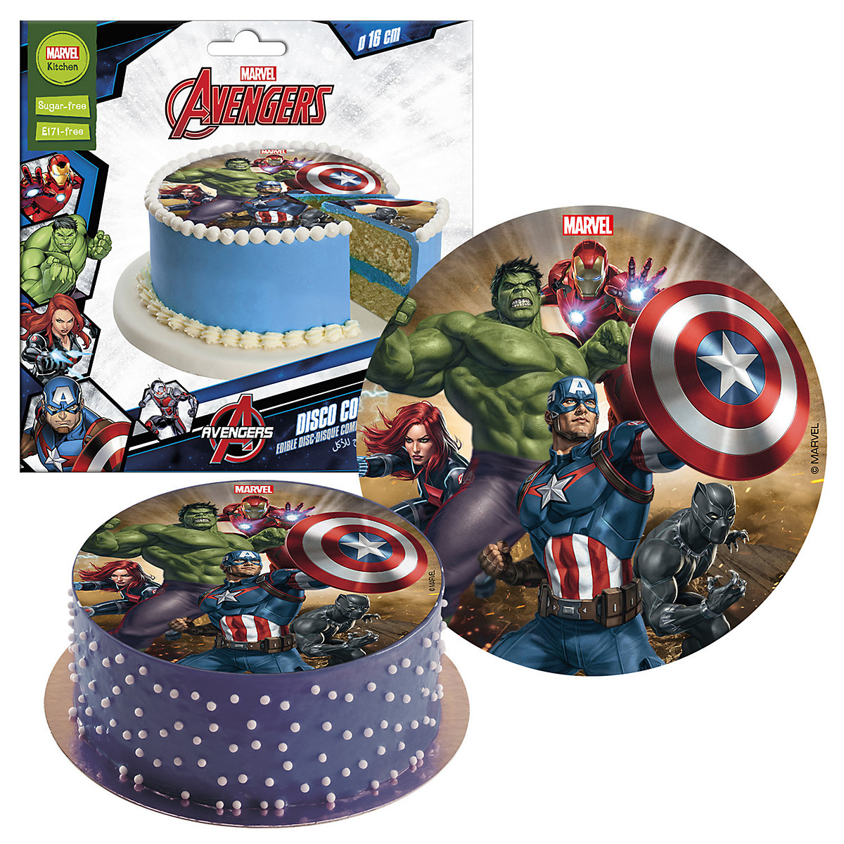 Essbare Tortenaufleger Avengers Hulk Captain America 16cm
