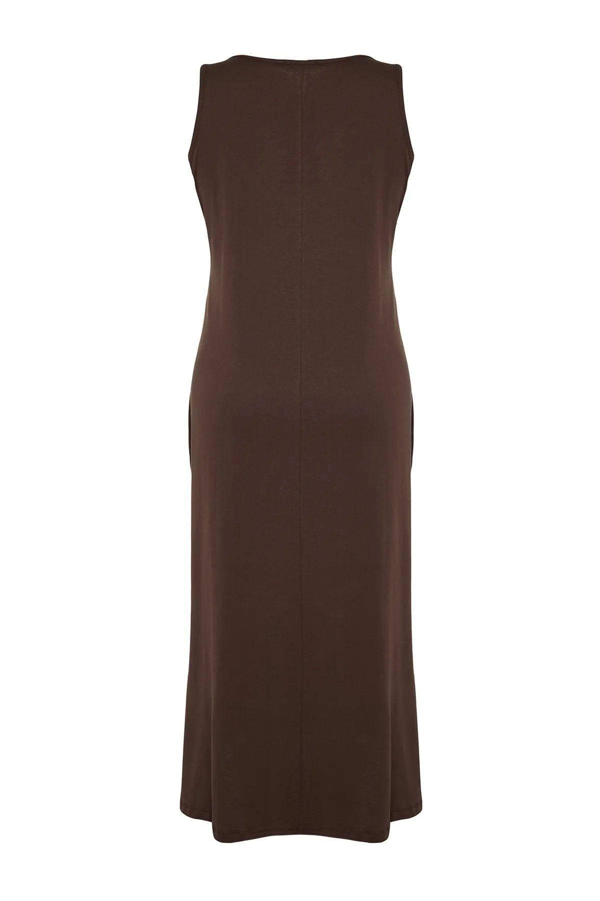 Trendyol Curve  Dunkelbraunes Shift-Strickkleid mit Rundhalsausschnitt und Schlitz TBBSS22AH0162