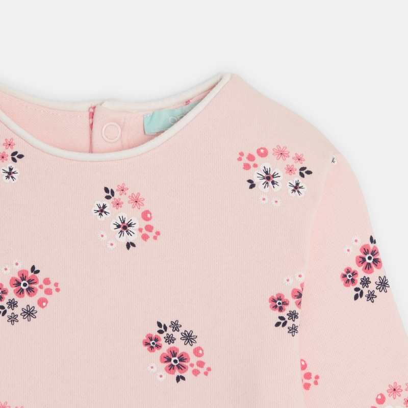 Sweat en molleton fleuri rose bébé fille