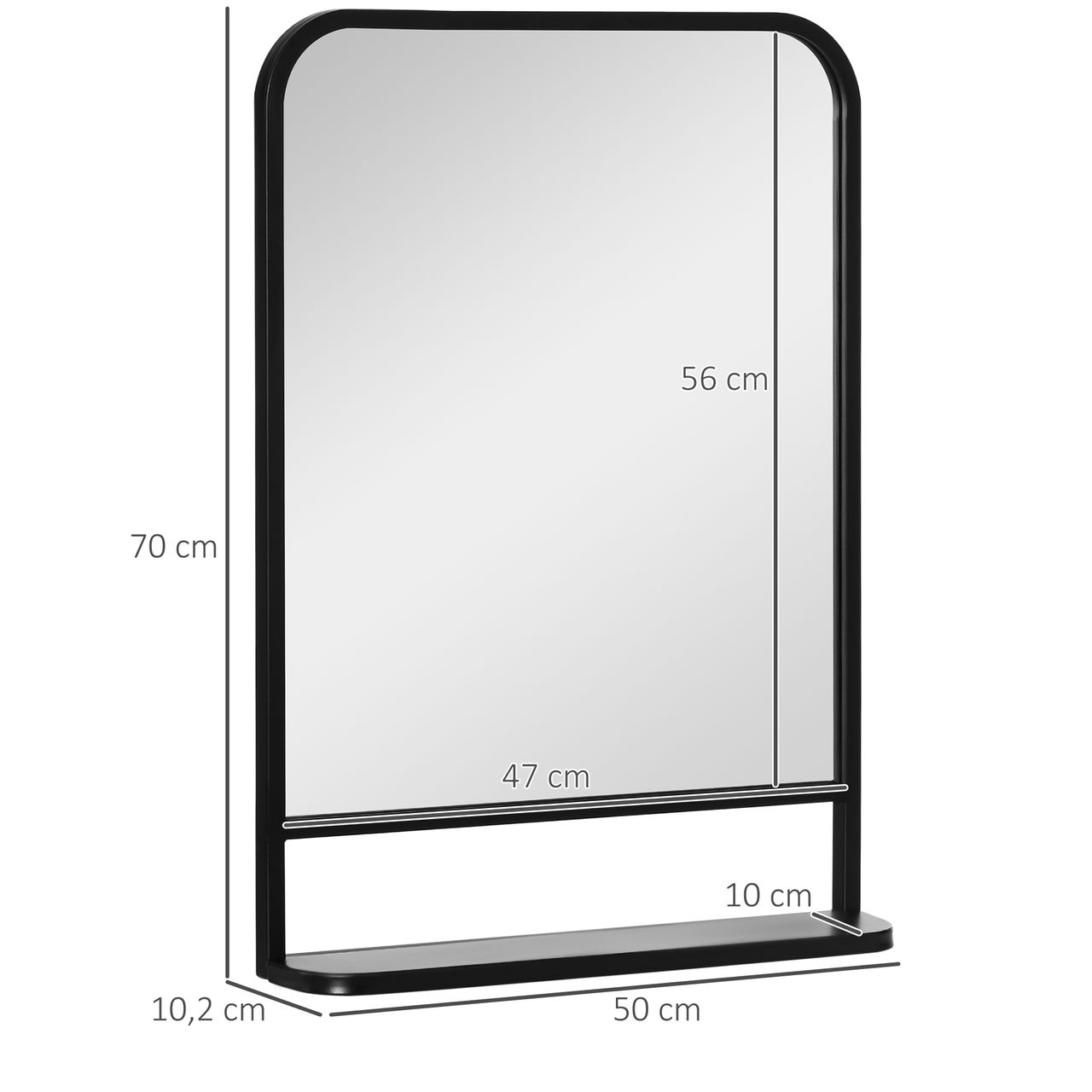 HOMCOM Wandspiegel 70 x 50cm Wohnzimmerspiegel Hängespiegel Dekospiegel Rechteck mit Ablagefläche für Eingangsbereich Schlafzimmer Modern Elegant Schwarz