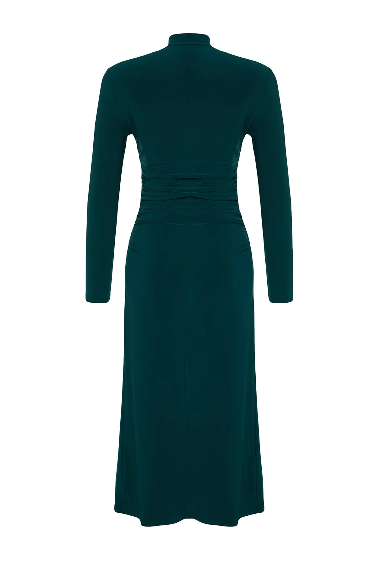 Trendyol Collection  Smaragdgrünes, drapiertes, detailliertes, flexibles Midi-Strickkleid in A-Linie mit hohem Kragen TWOAW24EL00133