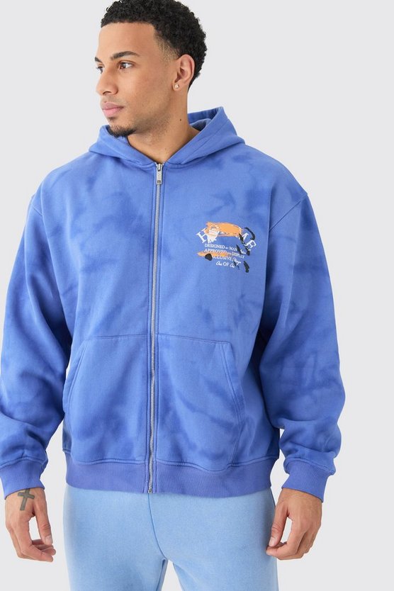 Oversize Hoodie mit Farbspritzern und Reißverschluss