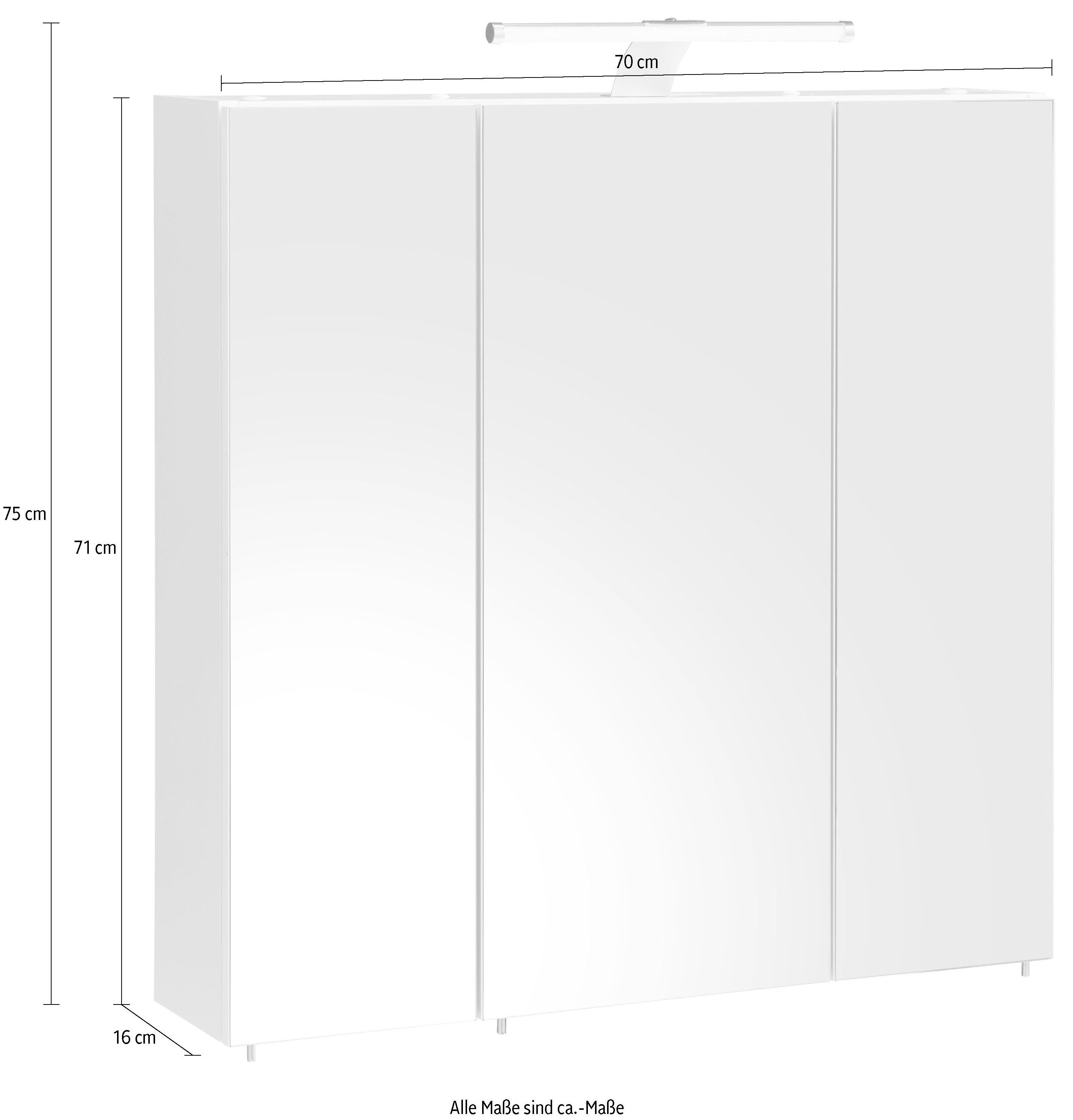 Schildmeyer Spiegelschrank Roma Breite 70 cm, 3-türig, LED-Beleuchtung, Schalter-/Steckdosenbox