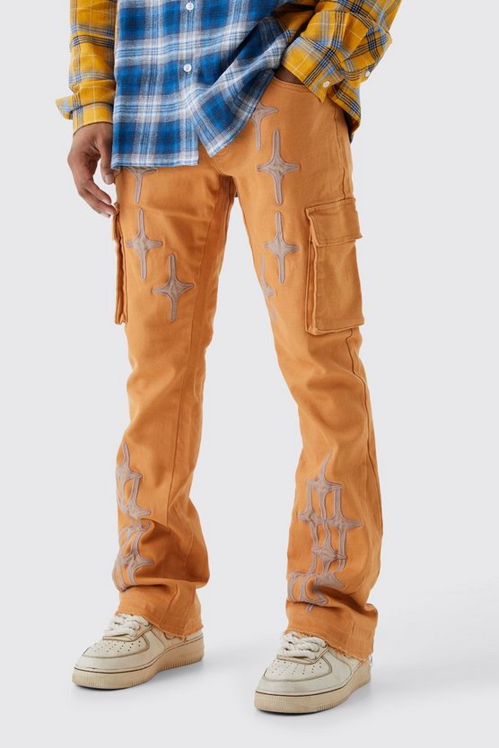 Skinny Schlag Cargo-Hose mit Applikation