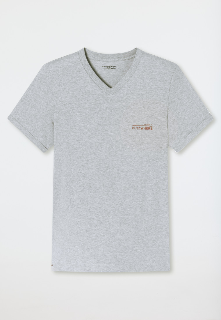 Shirt kurzarm Organic Cotton V-Ausschnitt grau-meliert - Mix+Relax