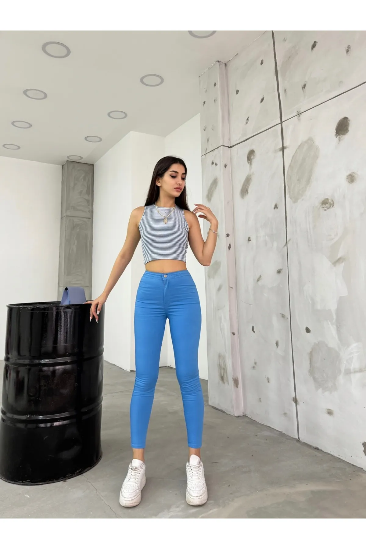 BİKELİFEJNS  Blaue Lycra-Leggings-Hose mit hoher Taille für Damen