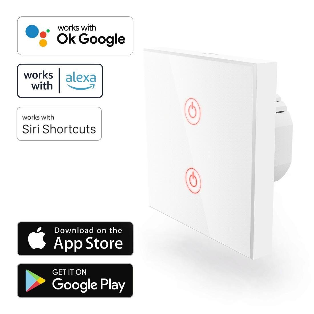 Xavax WiFi unterputz Wandschalter/Lichtschalter mit Alexa-/Google-Steuerung Smarter Lichtschalter