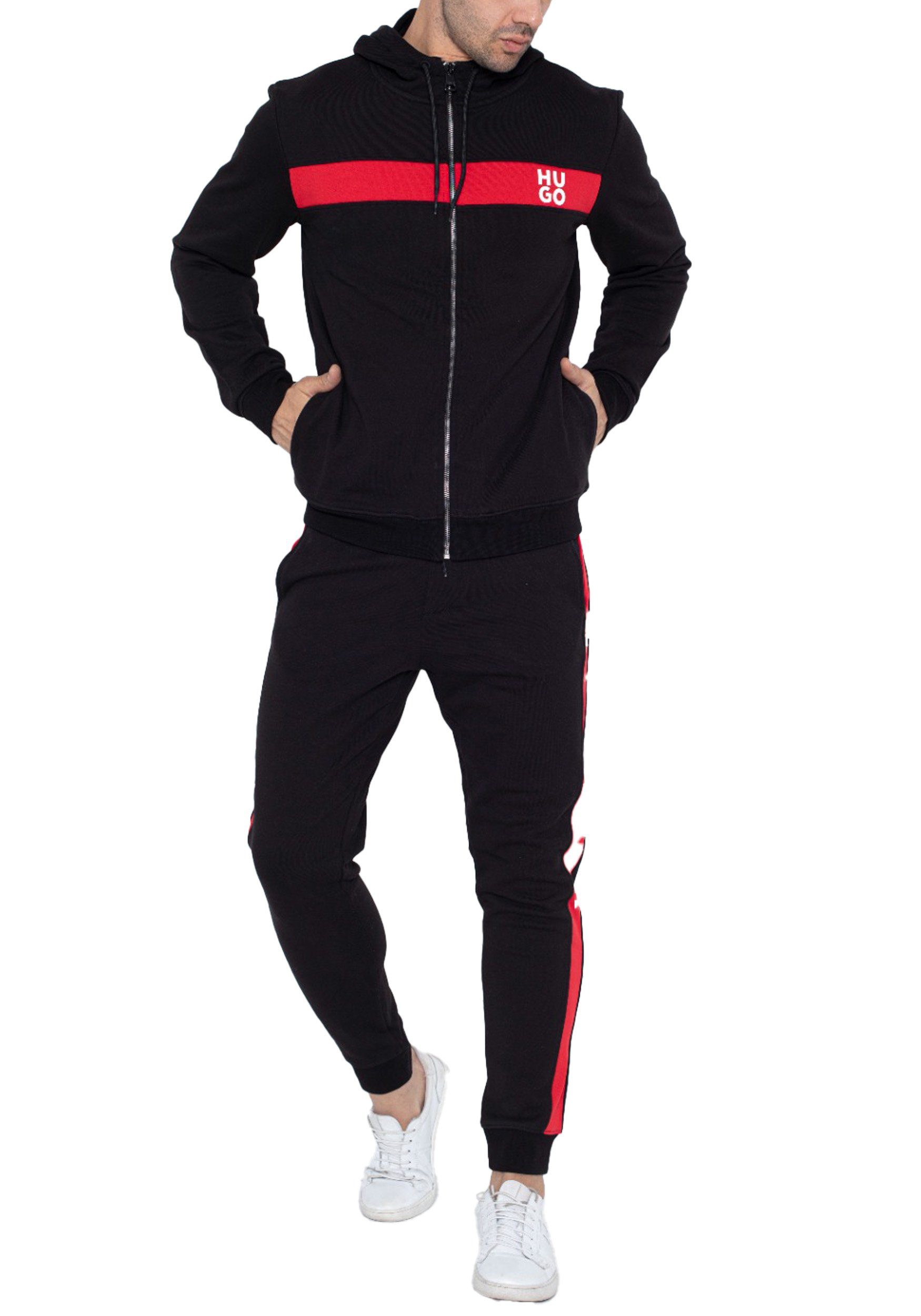 HUGO Jogginganzug Herren Jogger Hugo Boss Trainingsanzug (mit Oberteil und Hose), aus Baumwoll-Terry mit Streifen und Stack Logos