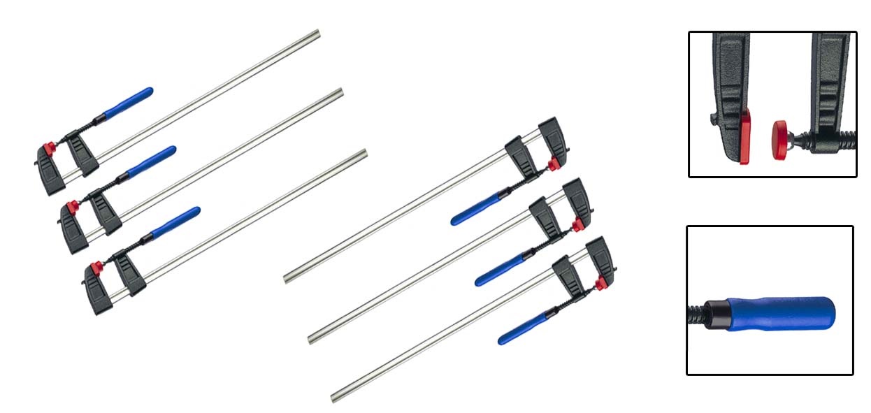 Vago-Tools 6x Schraubzwinge 300 x 80 mm Leimzwinge Klemmzwinge Einhandzwinge