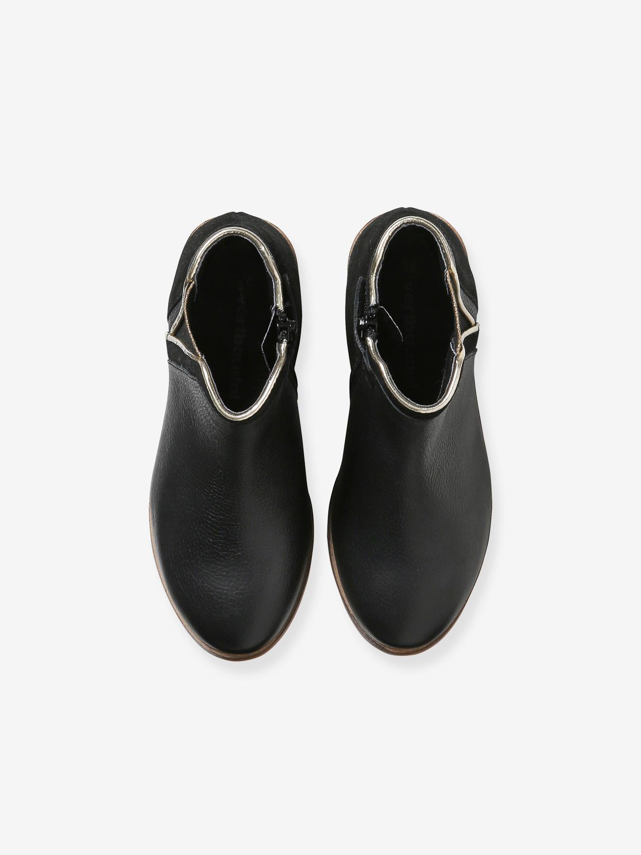 Boots cuir fille zippées et élastiquées noir