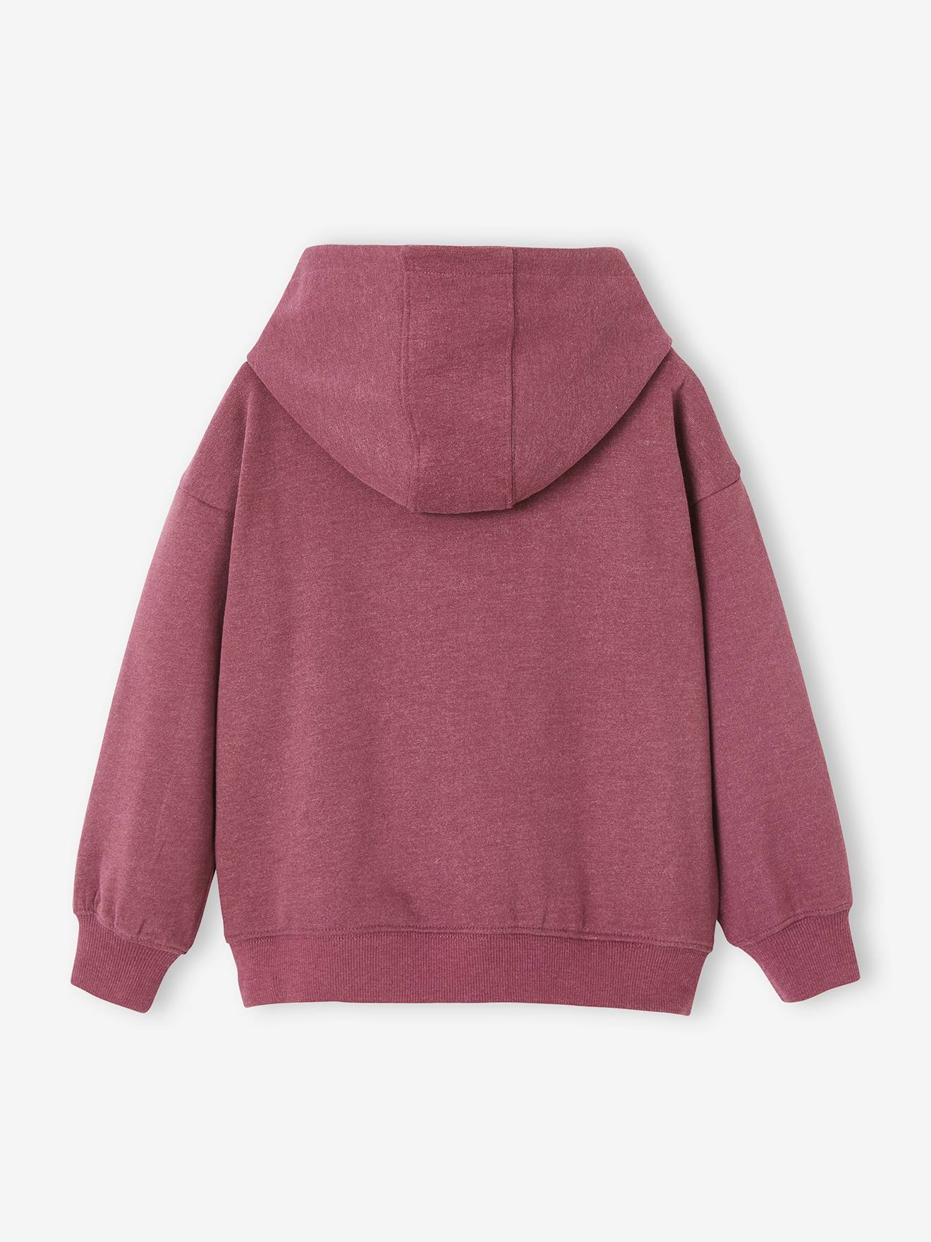 Sweat à capuche zippé animation poitrine garçon bordeaux chiné