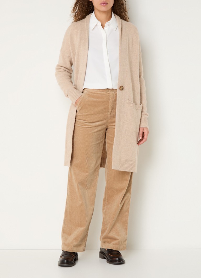 Pantaloni din catifea reiată, cu talie înaltă și croială dreaptă, cu buzunare laterale, de la Benetton.