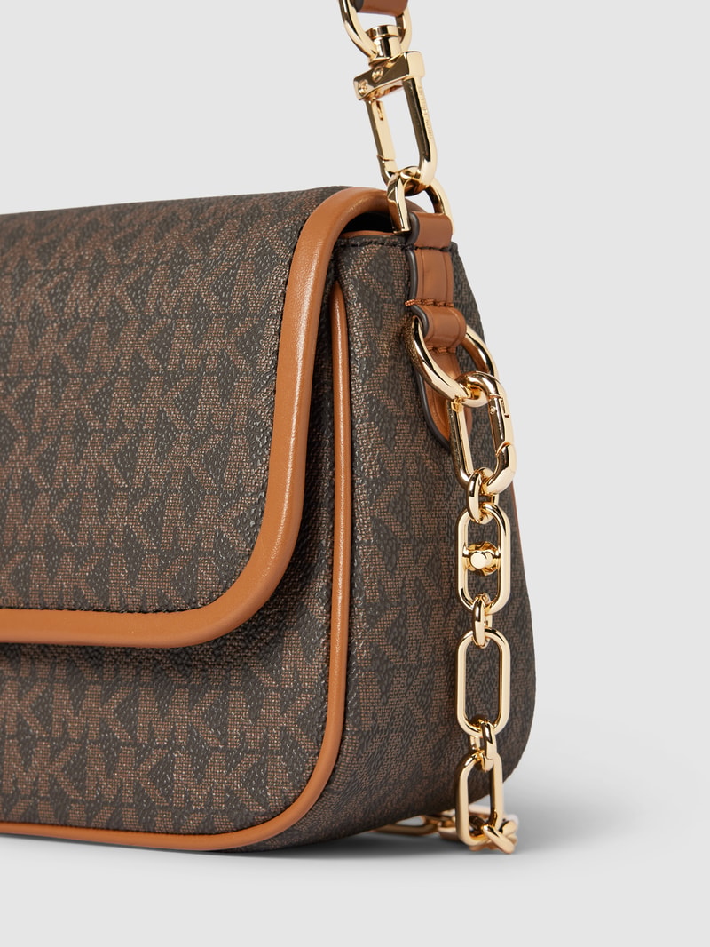Handtasche mit Allover-Label-Print Modell 'PARKER' in mittelbraun