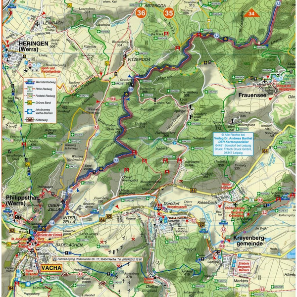 Wander- und Radwanderkarte Ökumenischer Pilgerweg Görlitz-Vacha (Teil 2 Leipzig-Vacha) mit Zick-Zack-Faltung. 1:50000 - Wanderkarte