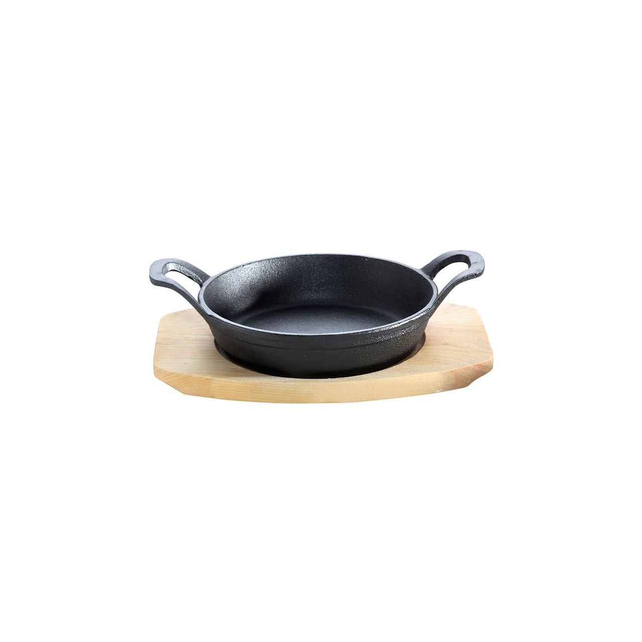 Allgrill Guss-Servierpfanne und Holzuntersetzer 12cm rund schwarz