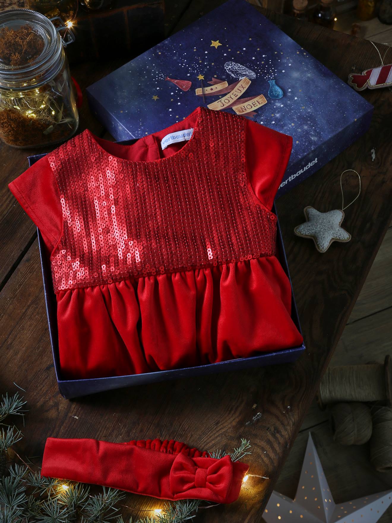 Vertbaudet Baby Weihnachts-Set: Kleid & Haarband - rot
