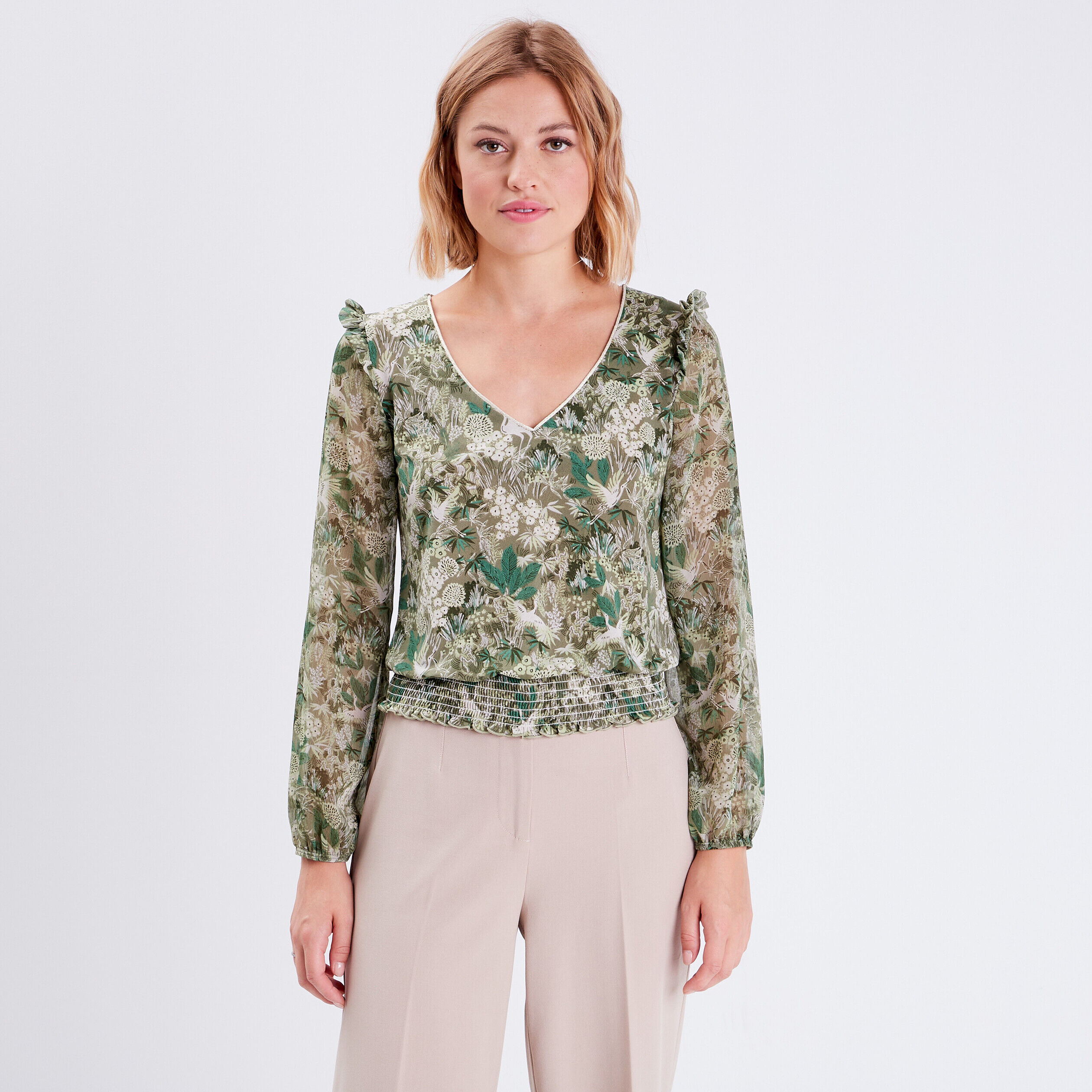 Blouse manches longues vert femme | Cache Cache