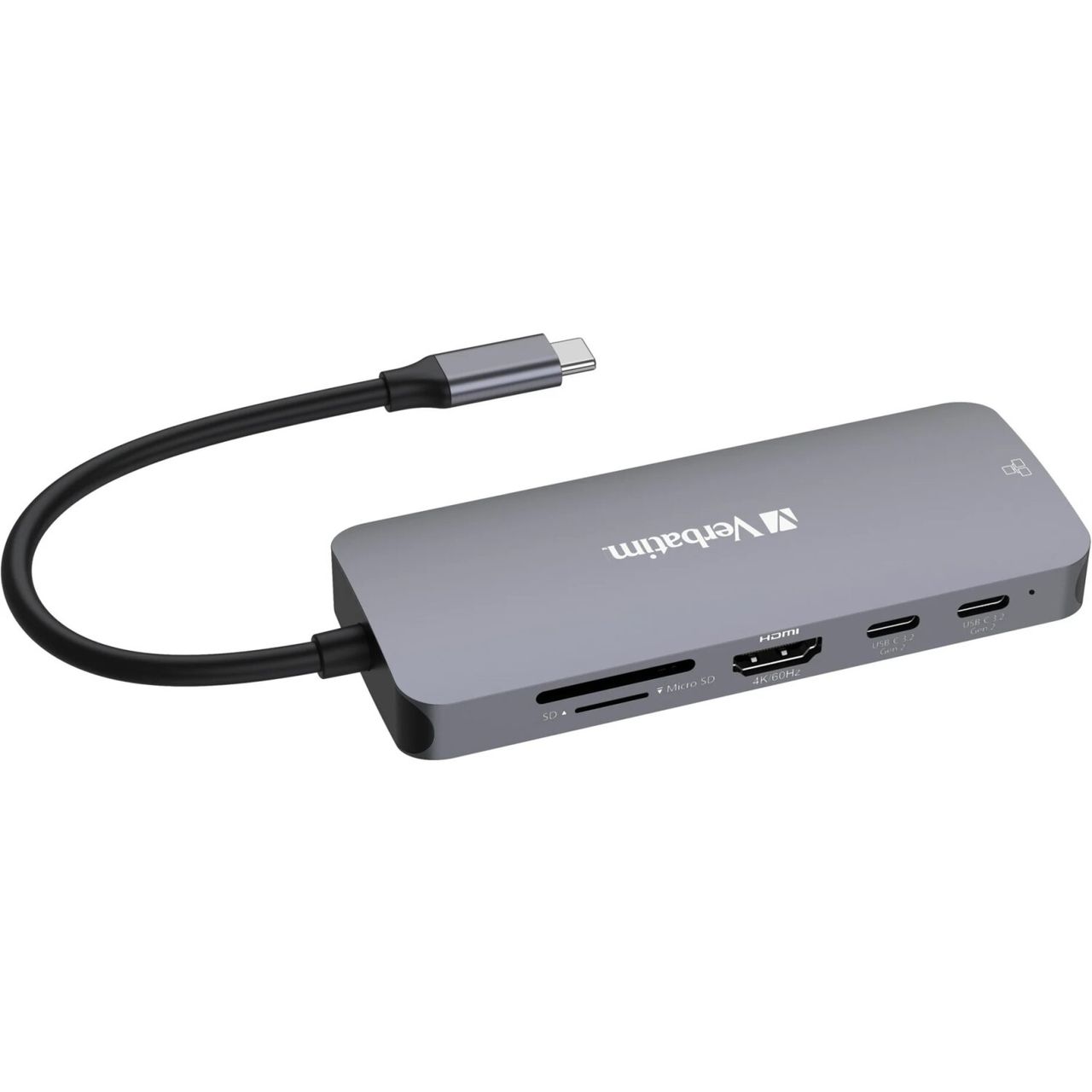 Verbatim Multiport-Hub CMH-09, 3x USB 3.2-A, 2x USB 3.2-C, HDMI 4K, RJ45, SD, microSD, USB 3.1-C Kabel