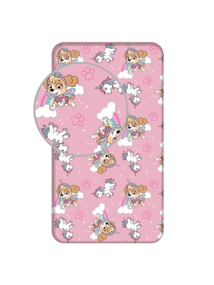 Paw Patrol Spannbetttuch Baumwollbettlaken mit Skye für Kinderbett (90x200 25 cm) in Rosa günstig kaufen 90x200 cm