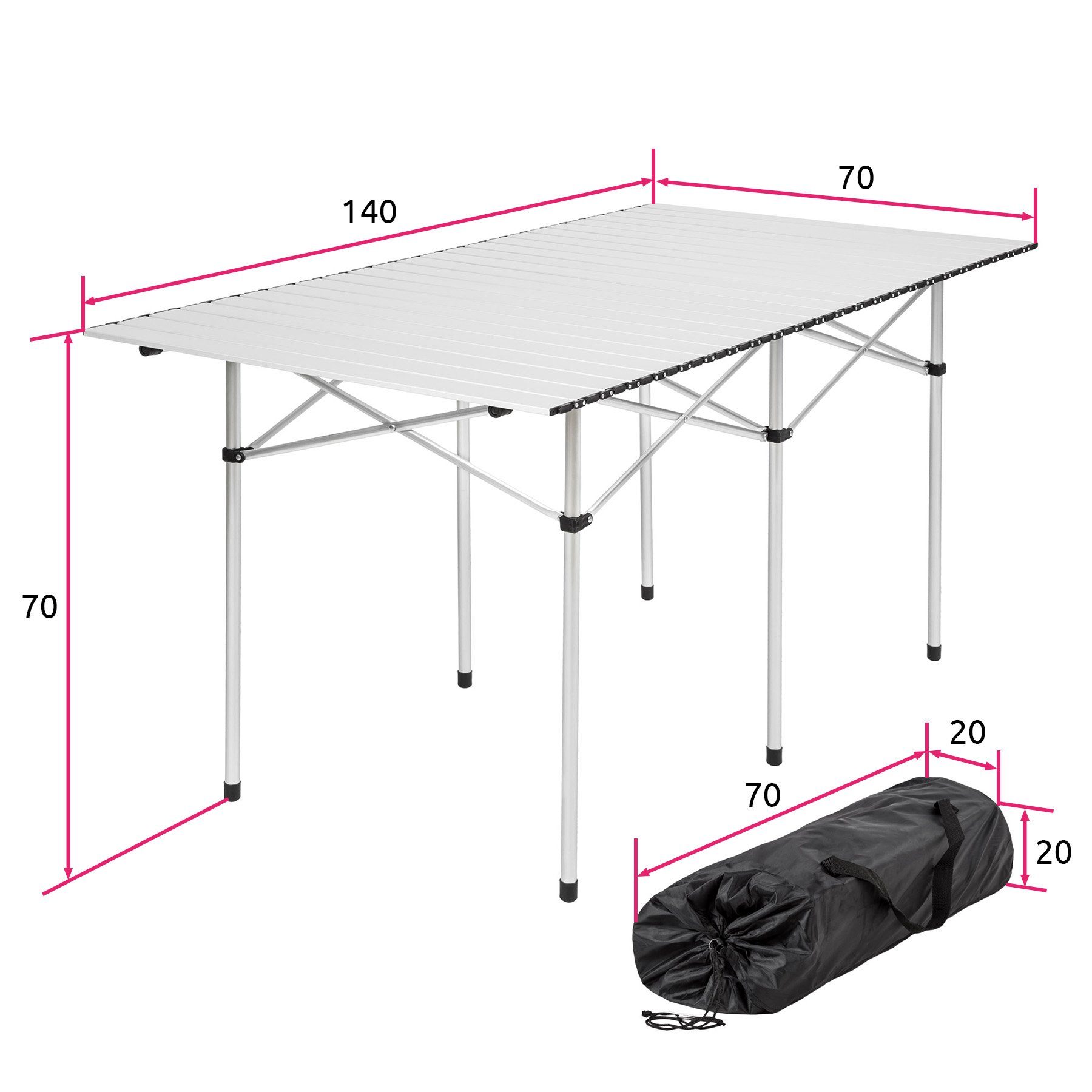 tectake Campingtisch Camping Klapptisch aus Aluminium inkl. Tasche (1-St., 1 tlg)