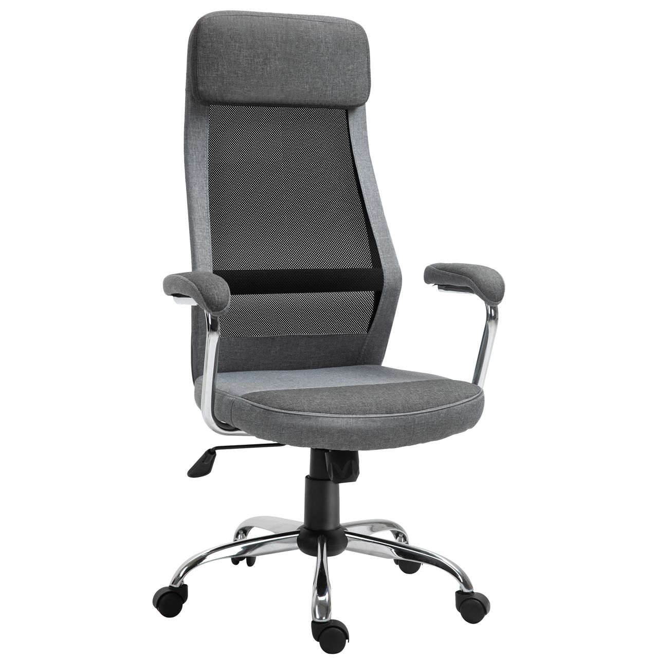 Vinsetto Bürostuhl Computerstuhl ergonomischer Schreibtischstuhl Höhenverstellung und Kopfstütze mit Schaumstoff nordischer Stil hellgrau schwarz 65 x 60 x 119-129 cm
