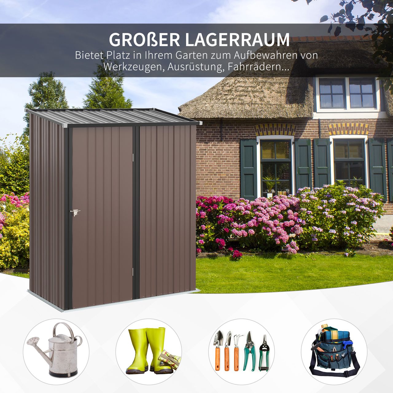 Outsunny Gerätehaus mit Pultdach 1,34 m² Metall Gartenhaus Geräteschuppen