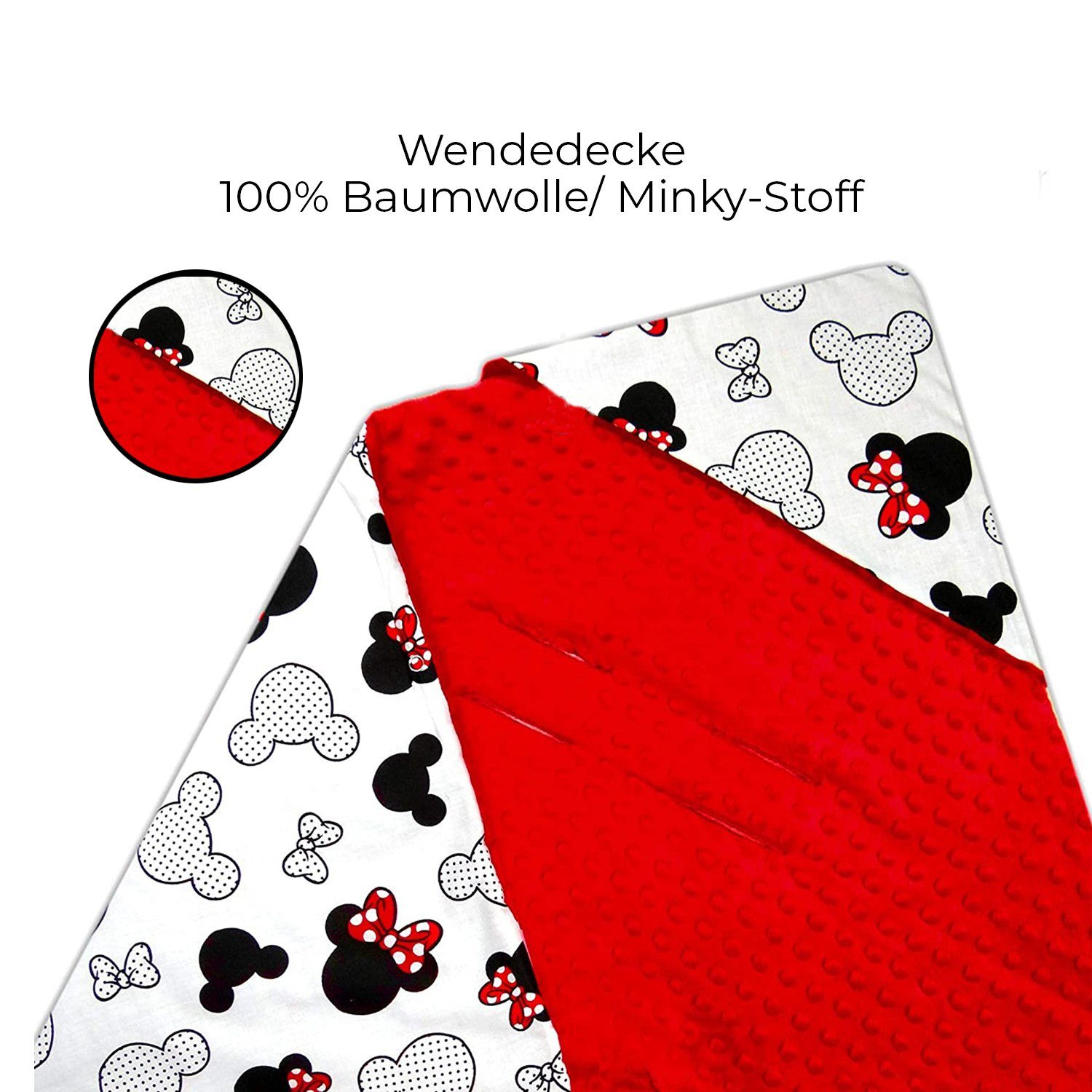 Einschlagdecke Doppelseitige Einschlagdecke für Babyschale Autokindersitz Mickey rot, Welt der Träume, Made in Europe