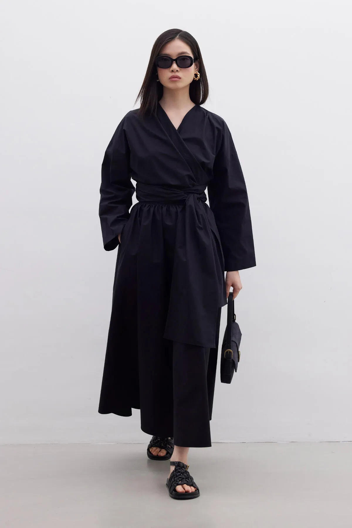 Manuka  Premium-Hemd im Kimono-Stil, Schwarz