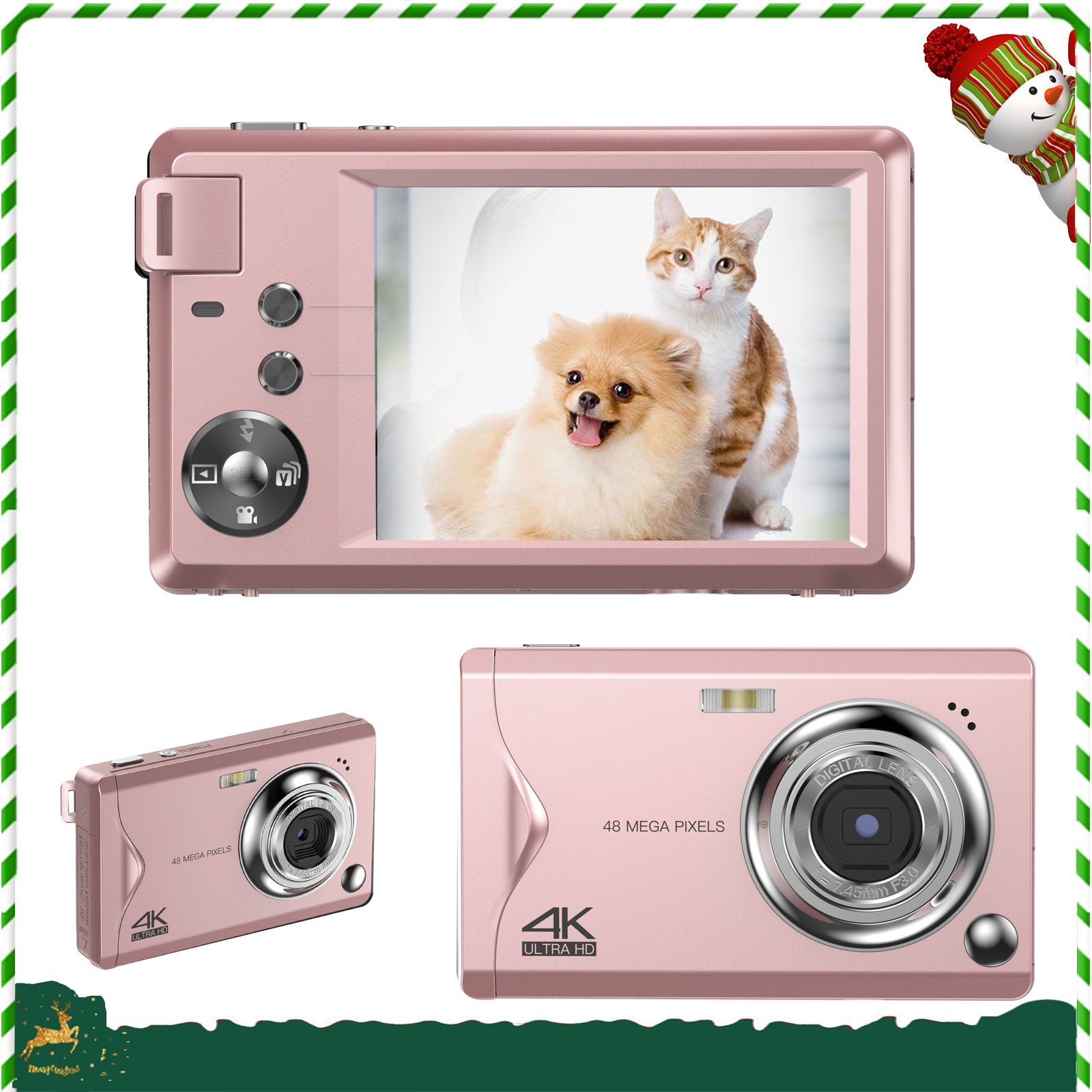 OKA kompakte Digitalkamera,4K HD 1080P 48MP Fotokamera mit 32 GB SD-Karte Kompaktkamera (48 MP, Autofokus und Fotografie)
