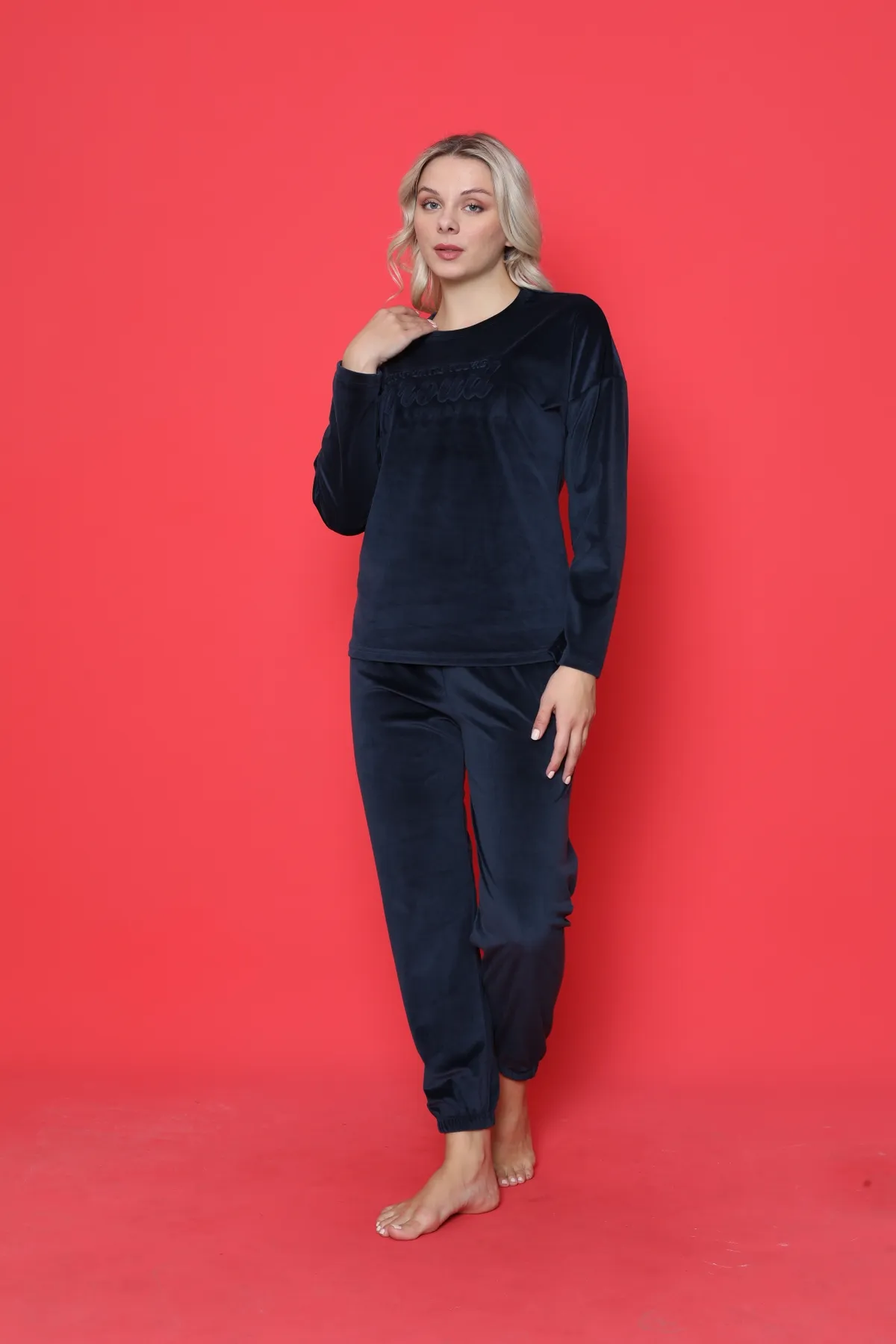 AHENGİM  Pyjama-Set für Jugendliche, französischer Samt, bedruckt, mit elastischen Beinen, für den Winter, saisonal, W20422249