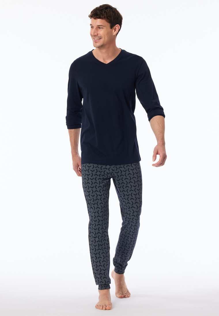 Schlafanzug lang Bündchen nachtblau - Casual Essentials