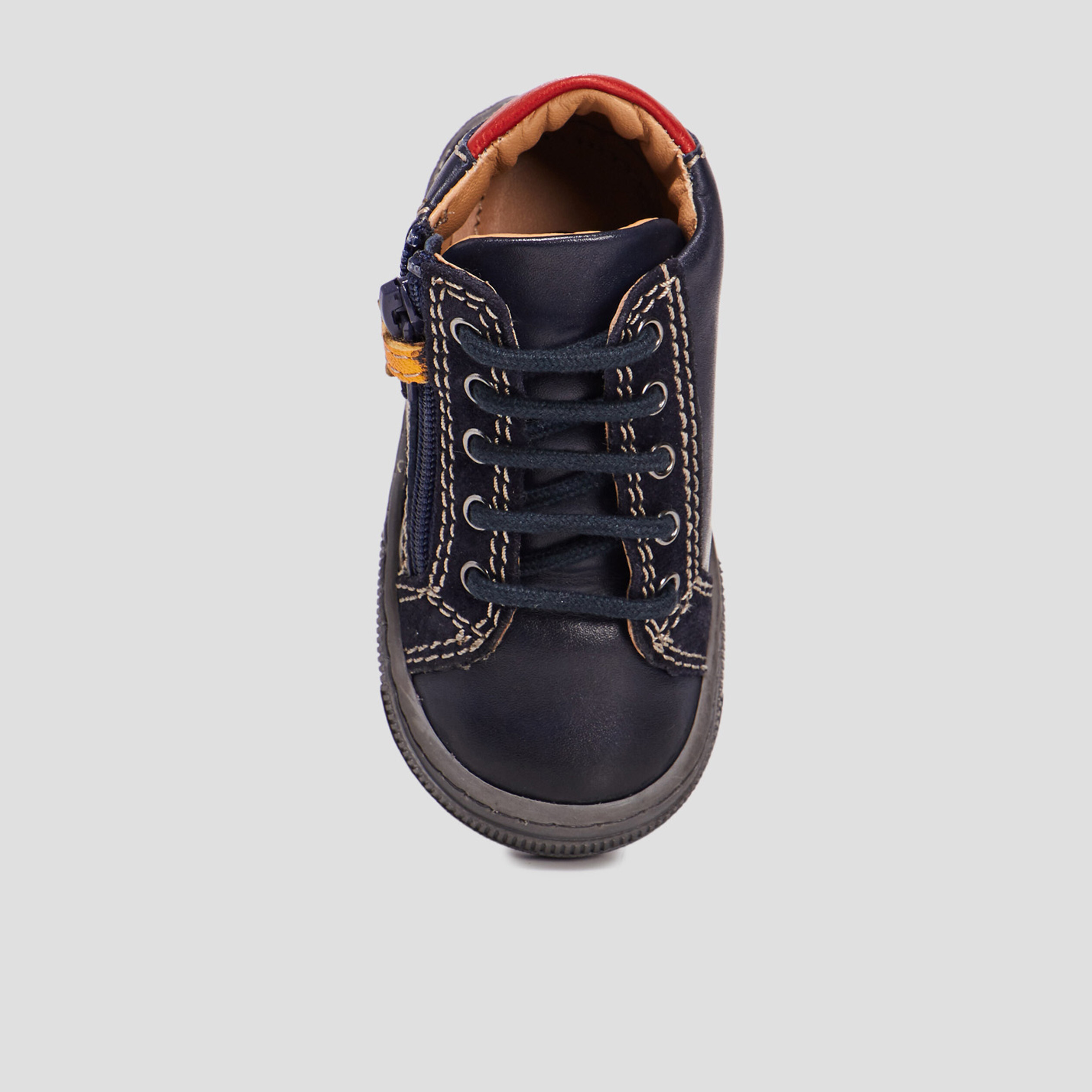 Baskets montantes zippées en cuir bleu marine bébé garçon | La Halle