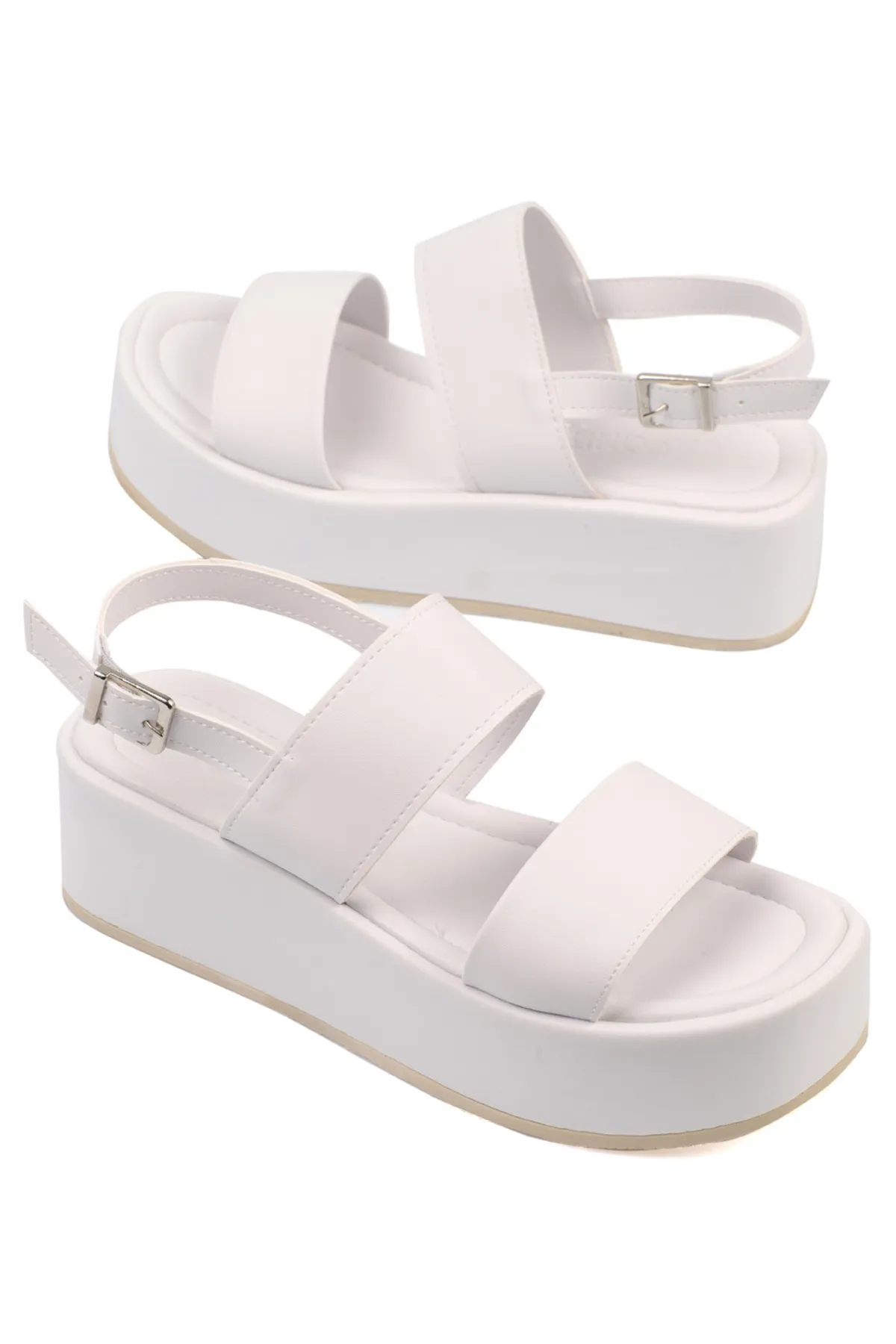 Capone Outfitters  Dicke Damen-Flatform-Sandalen mit doppeltem Riemen und Keilabsatz