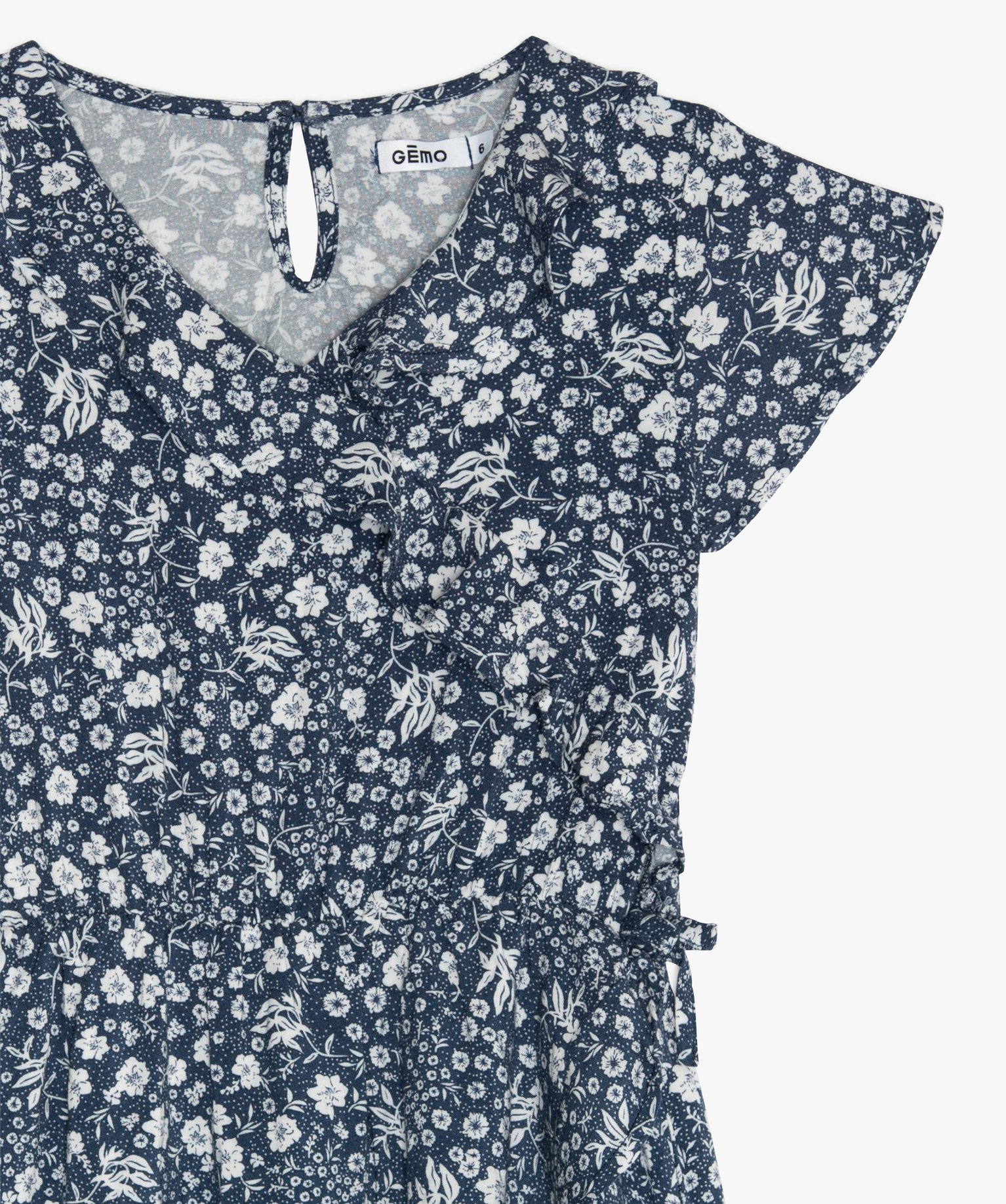 Robe fille fleurie effet portefeuille bleu | GEMO