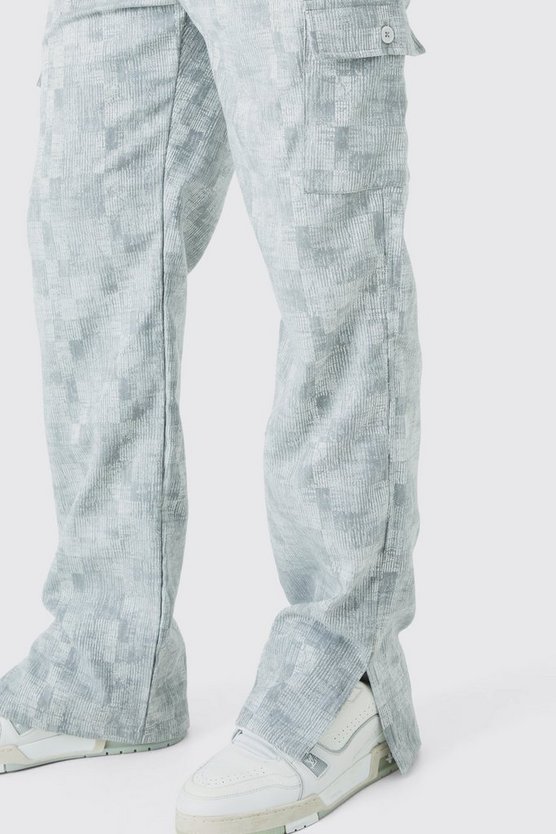 Strukturierte Cargo-Hose mit elastischem Bund und geteiltem Saum