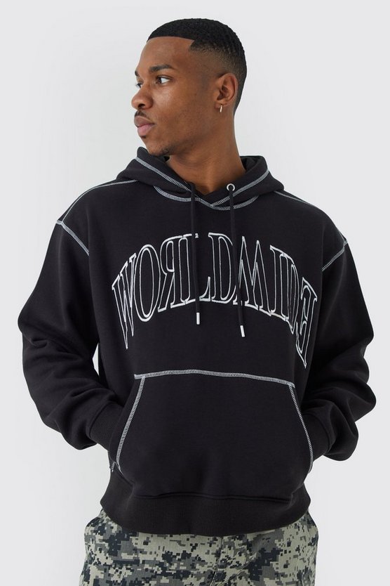 Oversize Worldwide Hoodie mit Kontrast-Naht