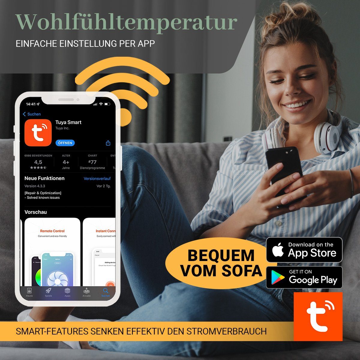 Heidenfeld Infrarotheizung 300 - 1200 W Wand Decken Elektroheizung HF-HP106-2 - 10 J. Garantie, App-Steuerung - Infrarot Wandheizung Heizkörper Elektroheizkörper